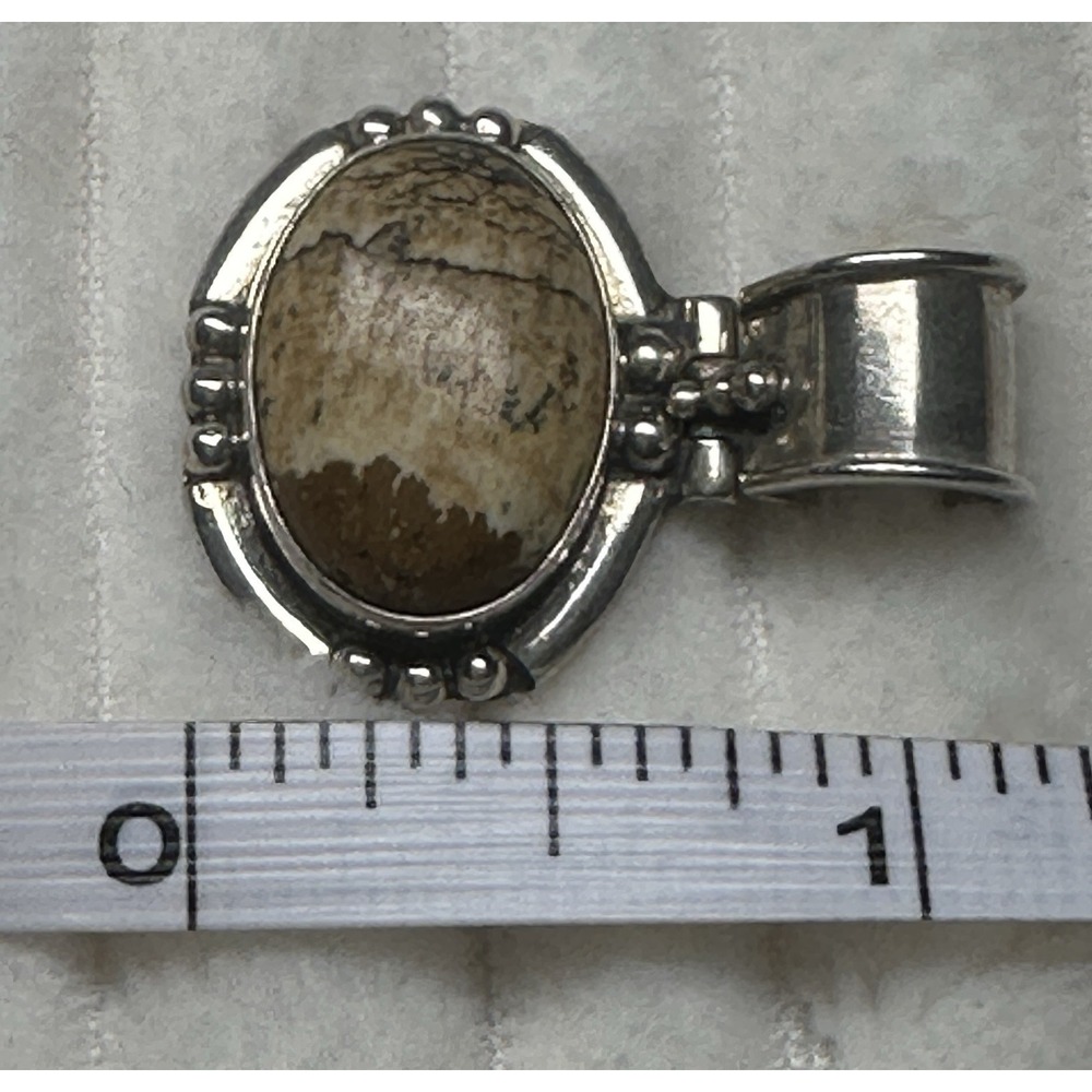 Picture Jasper Oval‎ Cabochon Pendant Horizontal Setting of 925 Silver Pre-Owned - Picture 2 of 4